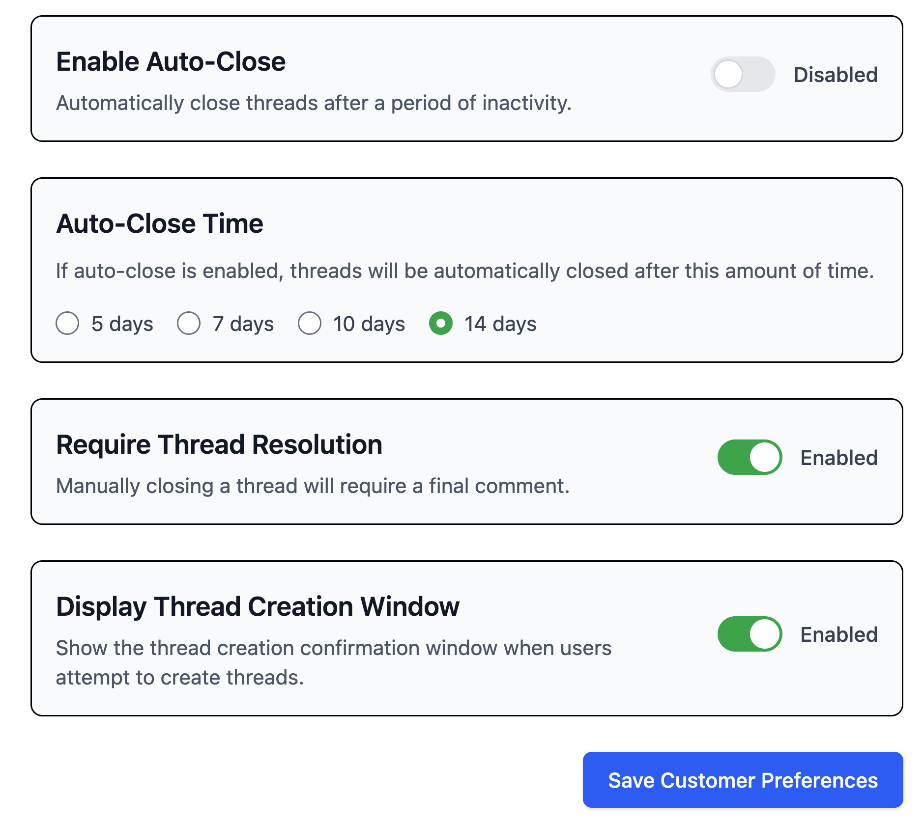 Dashboard preferences toggles